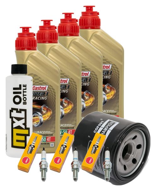 Inspektionspaket 4L 10W-50 + Ölfilter + 3x Zündkerze für Triumph Speed Triple i 955 ccm Bj. 2002