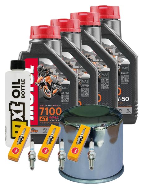 Inspektionspaket 4L 10W-50 + Ölfilter + 3x Zündkerze für Triumph Speed Triple i 955 ccm Bj. 2002