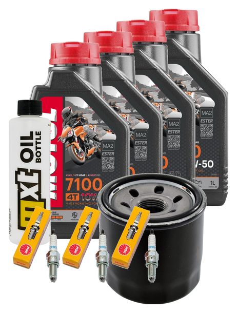 Inspektionspaket 4L 10W-50 + Ölfilter + 3x Zündkerze für Triumph Speed Triple i 955 ccm Bj. 2002