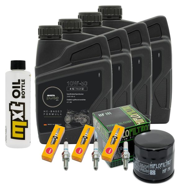 Inspektionspaket 4L 10W-50 + Ölfilter + 3x Zündkerze für Triumph Speed Triple i 955 ccm Bj. 2002