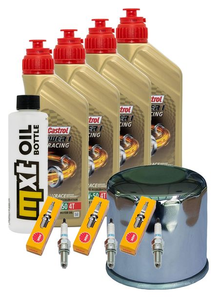 Paquete de inspección 4L 10W-50 + filtro de aceite + 3 bujías para Triumph Speed Triple i 955 ccm Año 2003