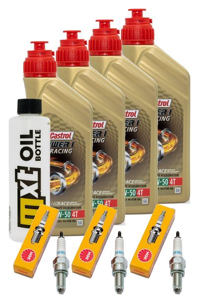 Inspektionspaket 4L 10W-50 + Ölfilter + 3x Zündkerze für Triumph Speed Triple i 955 ccm Bj. 2003