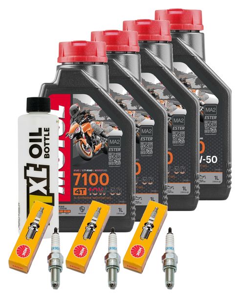 Inspektionspaket 4L 10W-50 + Ölfilter + 3x Zündkerze für Triumph Speed Triple i 955 ccm Bj. 2003