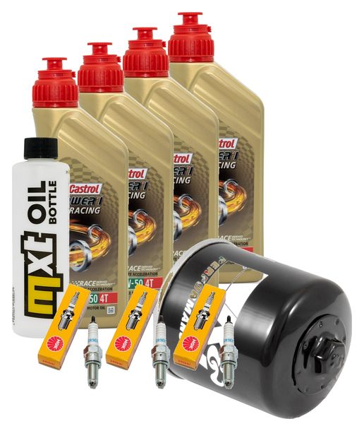 Pacchetto di ispezione 4L 10W-50 + filtro olio + 3x candela per Triumph Speed Triple i 955 ccm Anno 2004