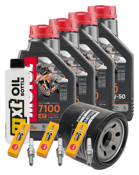 Inspektionspaket 4L 10W-50 + Ölfilter + 3x Zündkerze für Triumph Speed Triple i 955 ccm Bj. 2004