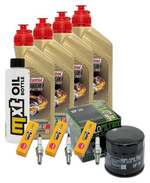 Inspektionspaket 4L 10W-50 + Ölfilter + 3x Zündkerze für Triumph Speed Triple i 955 ccm Bj. 2004