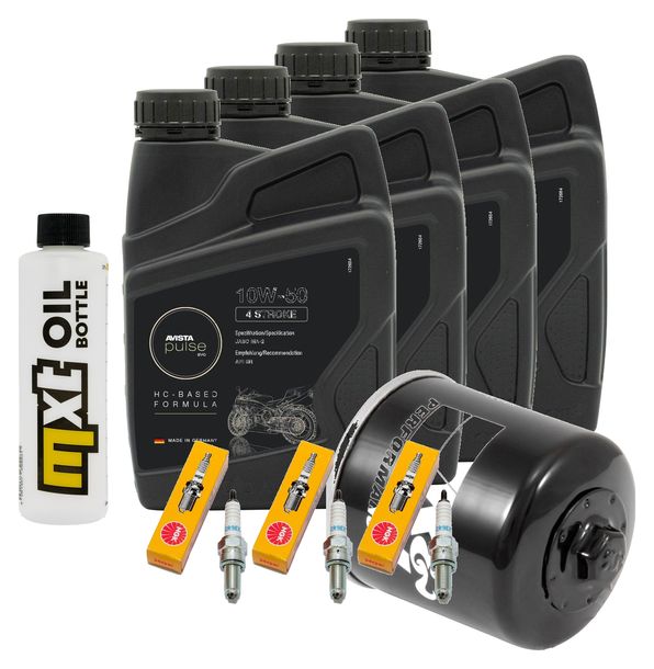 Inspektionspaket 4L 10W-50 + Ölfilter + 3x Zündkerze für Triumph Speed Triple i 955 ccm Bj. 2004
