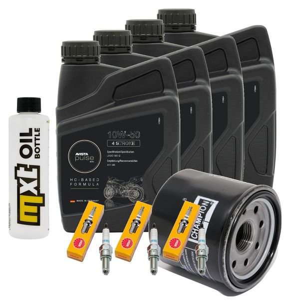 Inspektionspaket 4L 10W-50 + Ölfilter + 3x Zündkerze für Triumph Speed Triple i 955 ccm Bj. 2004