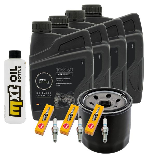 Inspektionspaket 4L 10W-50 + Ölfilter + 3x Zündkerze für Triumph Speed Triple i 955 ccm Bj. 2004