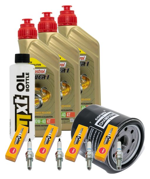 Inspektionspaket 3L 10W-40 + Ölfilter + 4x Zündkerze für Yamaha FZ 6 Fazer S 600 ccm Bj. 2004