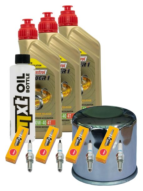 Inspektionspaket 3L 10W-40 + Ölfilter + 4x Zündkerze für Yamaha YZF-R1 FZ 6 Fazer S 600 / 1000 ccm Bj. 2007 - 2009