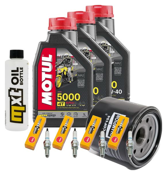 Inspektionspaket 3L 10W-40 + Ölfilter + 4x Zündkerze für Yamaha YZF-R1 FZ 6 Fazer S 600 / 1000 ccm Bj. 2007 - 2009