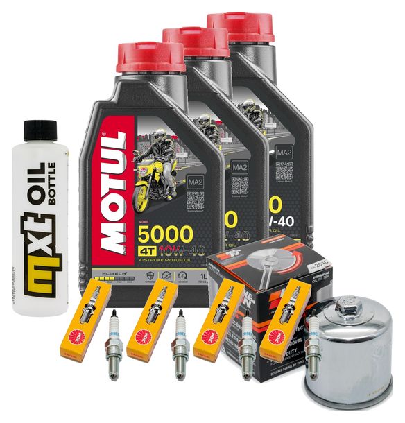 Inspektionspaket 3L 10W-40 + Ölfilter + 4x Zündkerze für Yamaha YZF-R1 FZ 6 Fazer S 600 / 1000 ccm Bj. 2007 - 2009