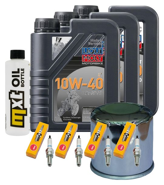 Inspektionspaket 3L 10W-40 + Ölfilter + 4x Zündkerze für Yamaha YZF-R1 FZ 6 Fazer S 600 / 1000 ccm Bj. 2007 - 2009