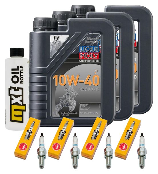 Inspektionspaket 3L 10W-40 + Ölfilter + 4x Zündkerze für Yamaha YZF-R1 FZ 6 Fazer S 600 / 1000 ccm Bj. 2007 - 2009