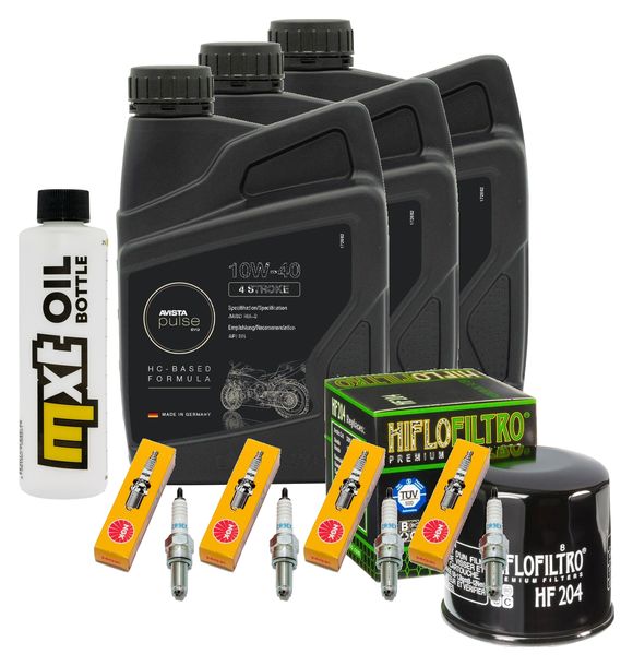 Inspektionspaket 3L 10W-40 + Ölfilter + 4x Zündkerze für Yamaha YZF-R1 FZ 6 Fazer S 600 / 1000 ccm Bj. 2007 - 2009