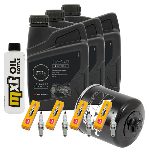 Inspektionspaket 3L 10W-40 + Ölfilter + 4x Zündkerze für Yamaha YZF-R1 FZ 6 Fazer S 600 / 1000 ccm Bj. 2007 - 2009