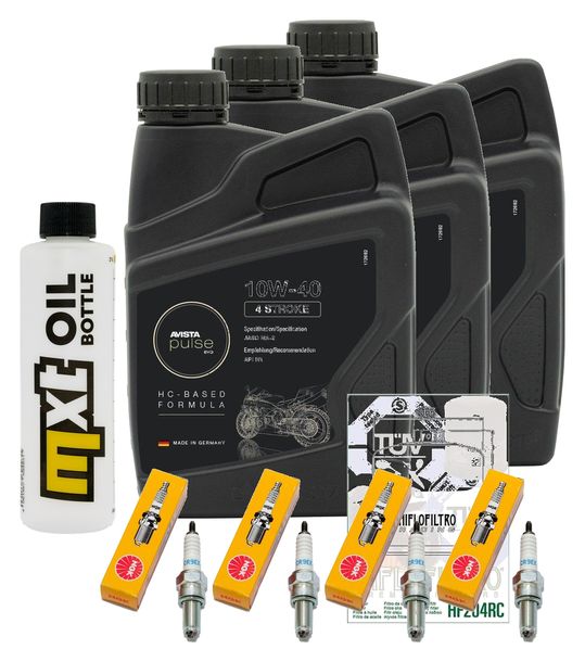 Inspektionspaket 3L 10W-40 + Ölfilter + 4x Zündkerze für Yamaha YZF-R1 FZ 6 Fazer S 600 / 1000 ccm Bj. 2007 - 2009
