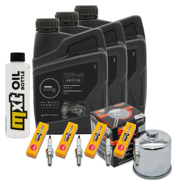 Inspektionspaket 3L 10W-40 + Ölfilter + 4x Zündkerze für Yamaha YZF-R1 FZ 6 Fazer S 600 / 1000 ccm Bj. 2007 - 2009
