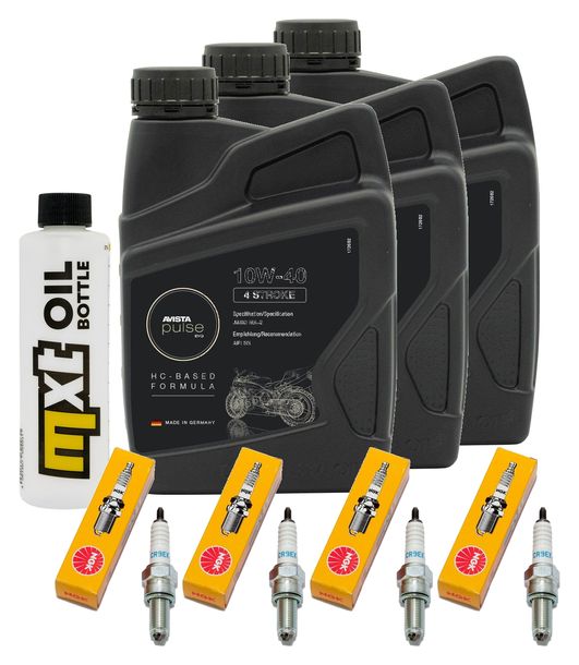 Inspektionspaket 3L 10W-40 + Ölfilter + 4x Zündkerze für Yamaha YZF-R1 FZ 6 Fazer S 600 / 1000 ccm Bj. 2007 - 2009