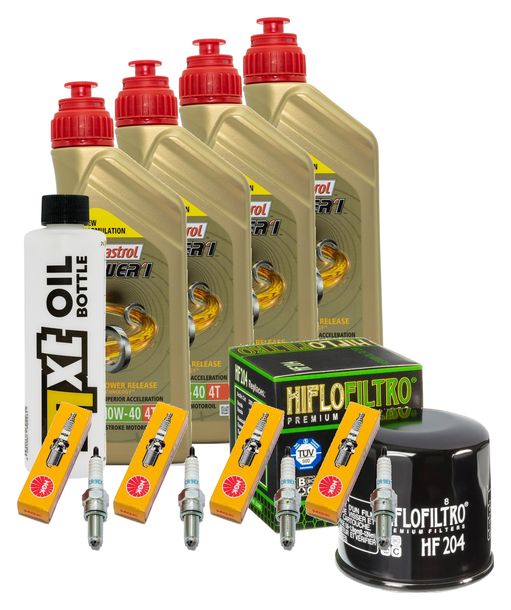 Inspektionspaket 4L 10W-40 + Ölfilter + 4x Zündkerze für Yamaha FZ1 Fazer N NA S SA 998 ccm Bj. 2006 - 2013