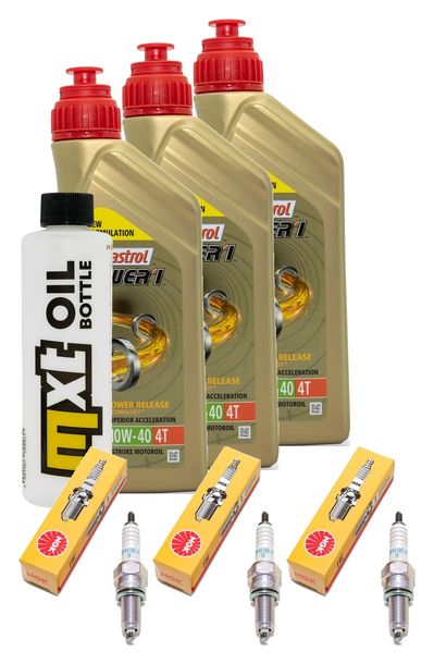 Inspektionspaket 3L 10W-40 + Ölfilter + 3x Zündkerze für Yamaha MT-09 Tracer 9 GT 847 / 900 ccm Bj. 2015 - 2020