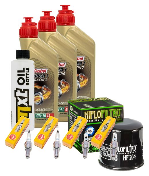 Inspektionspaket 3L 10W-50 + Ölfilter + 4x Zündkerze für Yamaha XJ6 Diversion ABS F 600 ccm Bj. 2009 - 2015