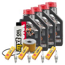 Pacote de Inspeção 4L 10W-50 + Filtro de Óleo + 4x Vela de Ignição para Yamaha XJR 1300 ccm Ano 2000 - 2015