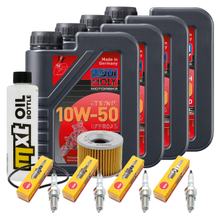 Pacote de Inspeção 4L 10W-50 + Filtro de Óleo + 4x Vela de Ignição para Yamaha XJR 1300 ccm Ano 2000 - 2015