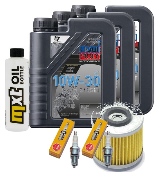 Inspektionspaket 3L 10W-30 + Ölfilter + 2x Zündkerze für Yamaha XV Virago 535 ccm Bj. 1988 - 1995