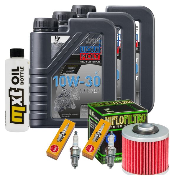 Inspektionspaket 3L 10W-30 + Ölfilter + 2x Zündkerze für Yamaha XV Virago 535 ccm Bj. 1996 - 2002