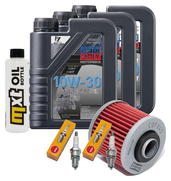 Kit d'inspection 3L 10W-30 + filtre à huile + 2 bougies pour Yamaha XV Virago 535 ccm Année 1996 - 2002