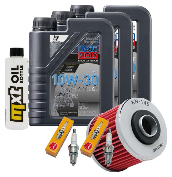 Kit d'inspection 3L 10W-30 + filtre à huile + 2 bougies pour Yamaha XV Virago 535 ccm Année 1996 - 2002