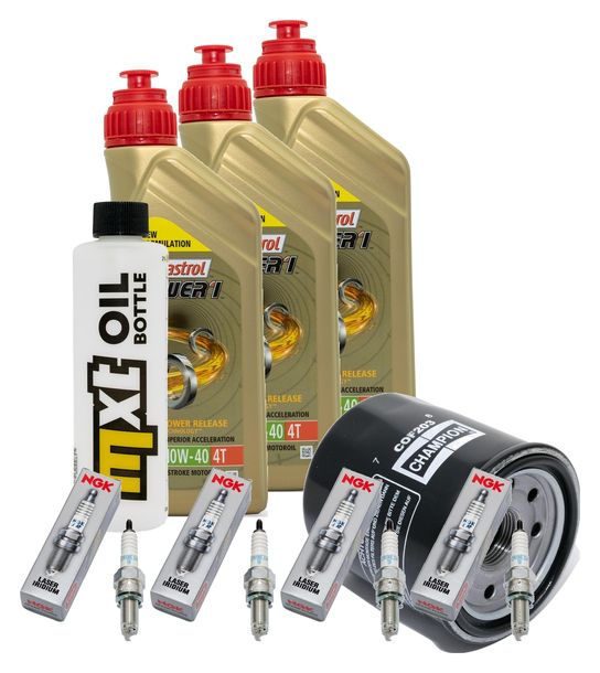 Pacchetto di ispezione 3L 10W-40 + filtro olio + 4x candela per Yamaha YZF-R1 1000 ccm Anno 2002 - 2003