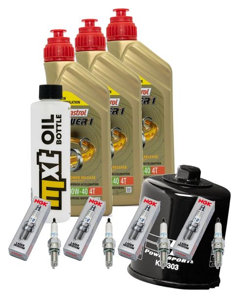 Kit d'inspection 3L 10W-40 + filtre à huile + 4x bougie pour Yamaha YZF-R1 1000 ccm Année 2002 - 2003