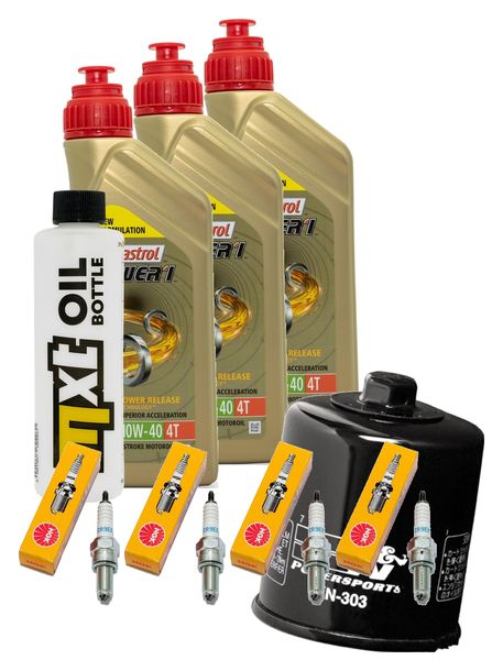Kit d'inspection 3L 10W-40 + filtre à huile + 4x bougie pour Yamaha YZF-R1 1000 ccm Année 2005 - 2006