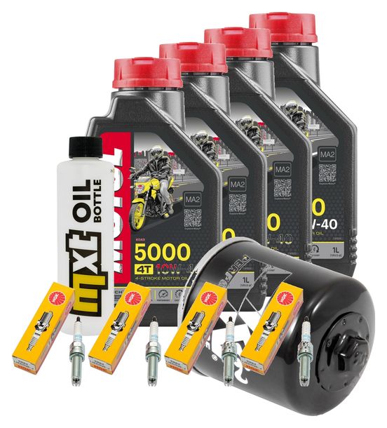 Inspection package 4L 10W-40 + oil filter + 4x spark plug for Yamaha YZF-R1 1000 ccm Year 2009 - 2016