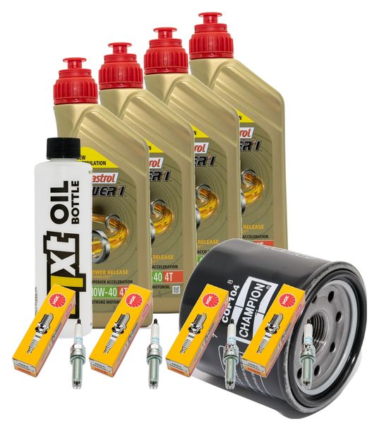 Kit d'inspection 4L 10W-40 + filtre à huile + 4x bougie pour Yamaha YZF-R1 1000 ccm Année 2009 - 2016