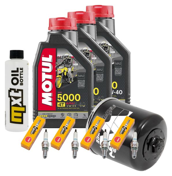 Kit d'inspection 3L 10W-40 + filtre à huile + 4x bougie pour Yamaha YZF-R6 600 ccm Année 2008