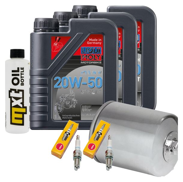 Inspektionspaket 3L 20W-50 + Ölfilter + 2x Zündkerze für Harley Davidson FXDWG Dyna Wide Glide FXDCI EFI Super Custom FXDL Low Rider 1584 ccm Bj. 2007 - 2013