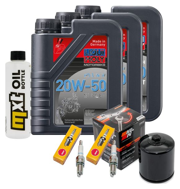 Inspektionspaket 3L 20W-50 + Ölfilter + 2x Zündkerze für Harley Davidson FXDWG Dyna Wide Glide FXDCI EFI Super Custom FXDL Low Rider 1584 ccm Bj. 2007 - 2013