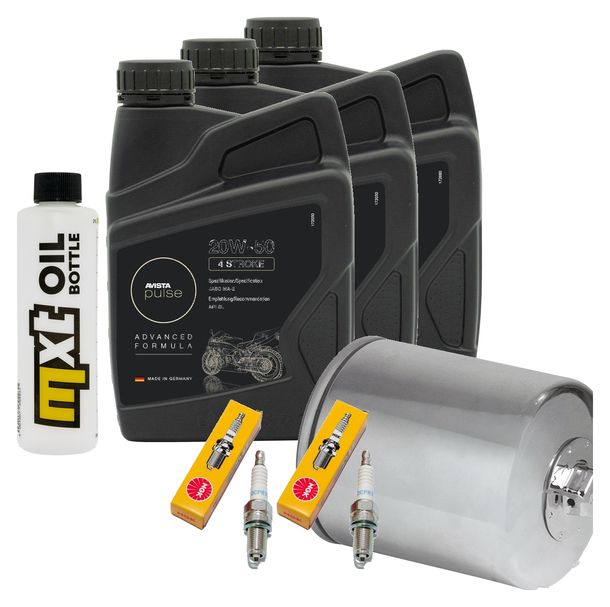 Inspektionspaket 3L 20W-50 + Ölfilter + 2x Zündkerze für Harley Davidson FXDWG Dyna Wide Glide FXDCI EFI Super Custom FXDL Low Rider 1584 ccm Bj. 2007 - 2013