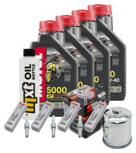 Paquete de inspección 4L 10W-40 + filtro de aceite + 4 bujías para Kawasaki ZX-10R 1000 ccm Año 2016 - 2017