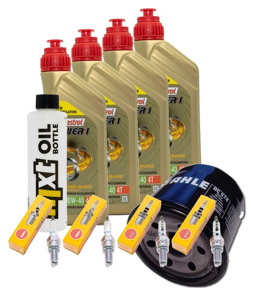 Inspektionspaket 4L 10W-40 + Ölfilter + 4x Zündkerze für Suzuki GSF Bandit SA GSX F FA 1250 ccm Bj. 2014 - 2017
