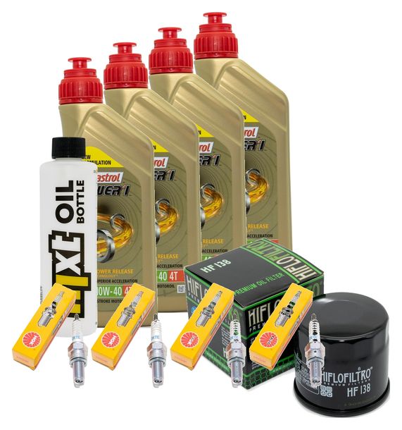 Inspektionspaket 4L 10W-40 + Ölfilter + 4x Zündkerze für Suzuki GSF Bandit SA GSX F FA 1250 ccm Bj. 2014 - 2017