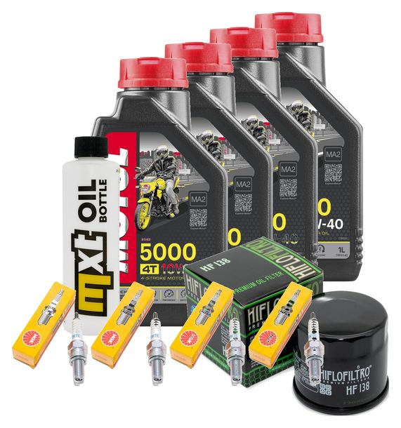 Inspektionspaket 4L 10W-40 + Ölfilter + 4x Zündkerze für Suzuki GSF Bandit SA GSX FA 1250 ccm Bj. 2015 - 2016