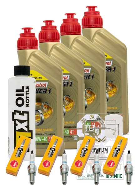 Inspektionspaket 4L 10W-40 + Ölfilter + 4x Zündkerze für Yamaha FZ1 Fazer N NA S SA 1000 ccm Bj. 2014 - 2015
