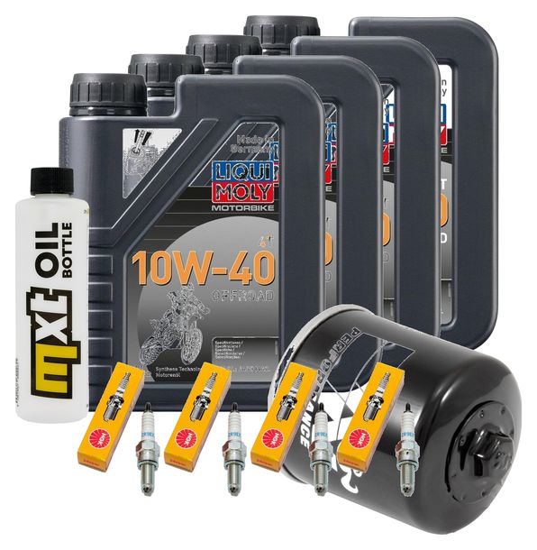 Inspektionspaket 4L 10W-40 + Ölfilter + 4x Zündkerze für Yamaha FZ1 Fazer N NA S SA 1000 ccm Bj. 2014 - 2015