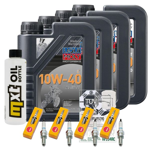 Inspektionspaket 4L 10W-40 + Ölfilter + 4x Zündkerze für Yamaha FZ1 Fazer N NA S SA 1000 ccm Bj. 2014 - 2015