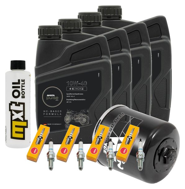 Inspektionspaket 4L 10W-40 + Ölfilter + 4x Zündkerze für Yamaha FZ1 Fazer N NA S SA 1000 ccm Bj. 2014 - 2015